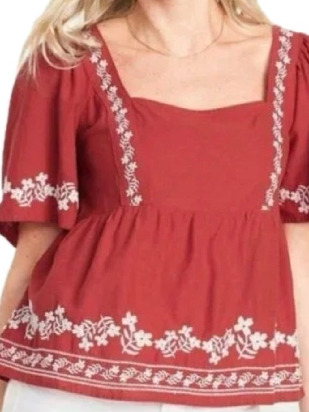Old Navy Red Floral Embroidered Blouse